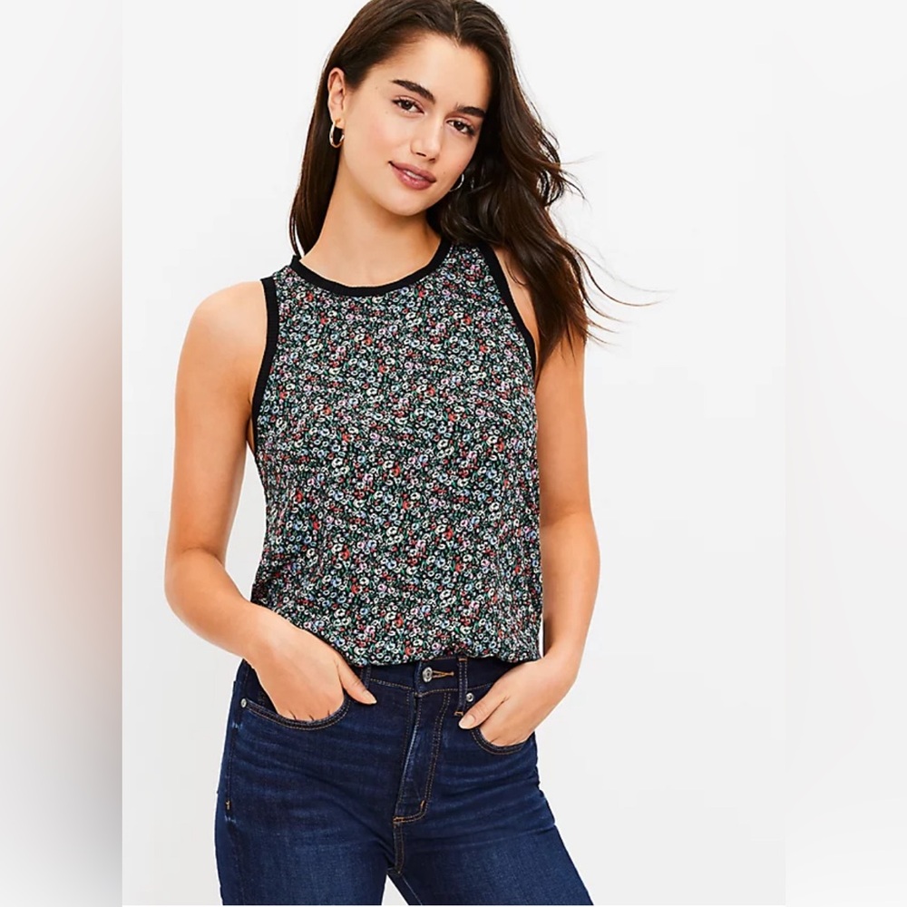 LOFT Mixed Media Floral Tank Blouse Size Large